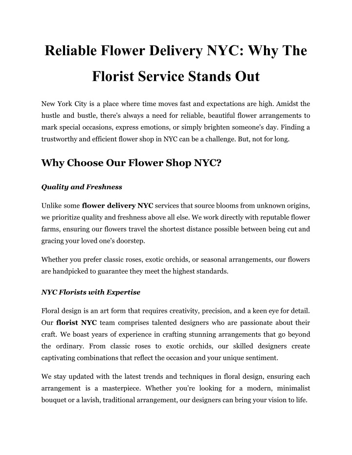 reliable flower delivery nyc why the n.w