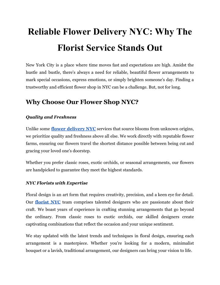 reliable flower delivery nyc why the n.w